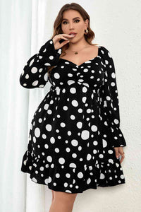 Plus Size Polka Dot Sweetheart Vacation Neck Flounce Sleeve Mini Dress