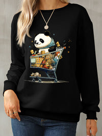 Women's Panda Fashion Sweater Round Neck Dropped Graphic Shoulder Sweatshirt and Gift