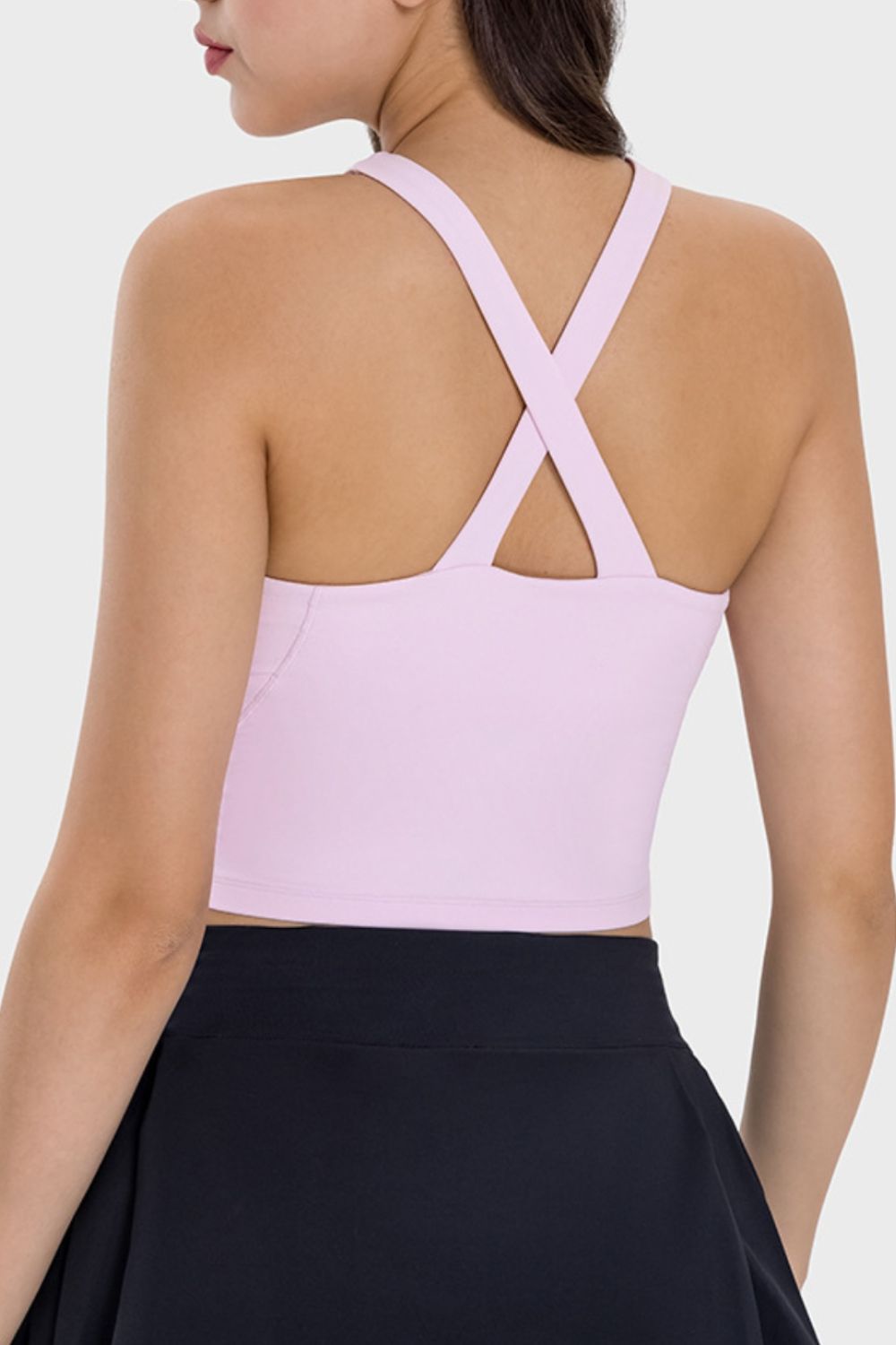 Women's Halter Crop Top Yoga Top Criss Cross Backless Grecian Neck Active Cami Nylon and Spandex