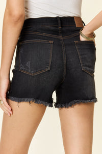 Black Denim Shorts Tummy Control Fray Hem Petite and Plus Size Fashion Jean Shorts