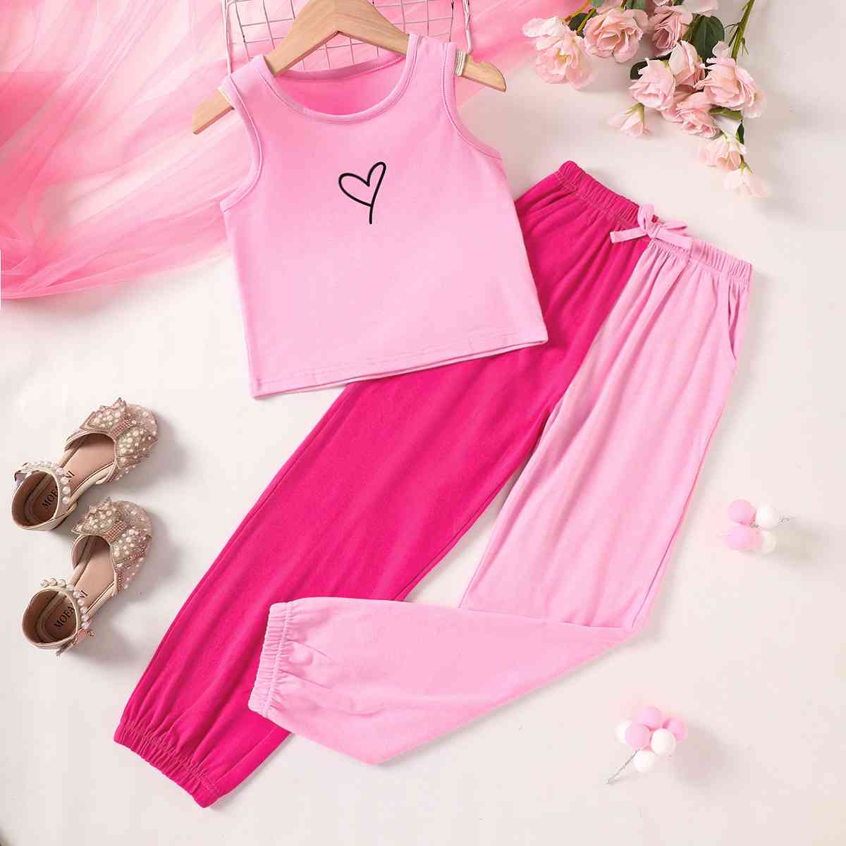 Girls Graphic Tank and Contrast Joggers Set Kids Fashion Sweatpants and Clothing Cotton