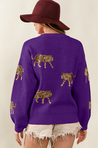 Womens Fashion Tiger Pattern Long Sleeve Sweater