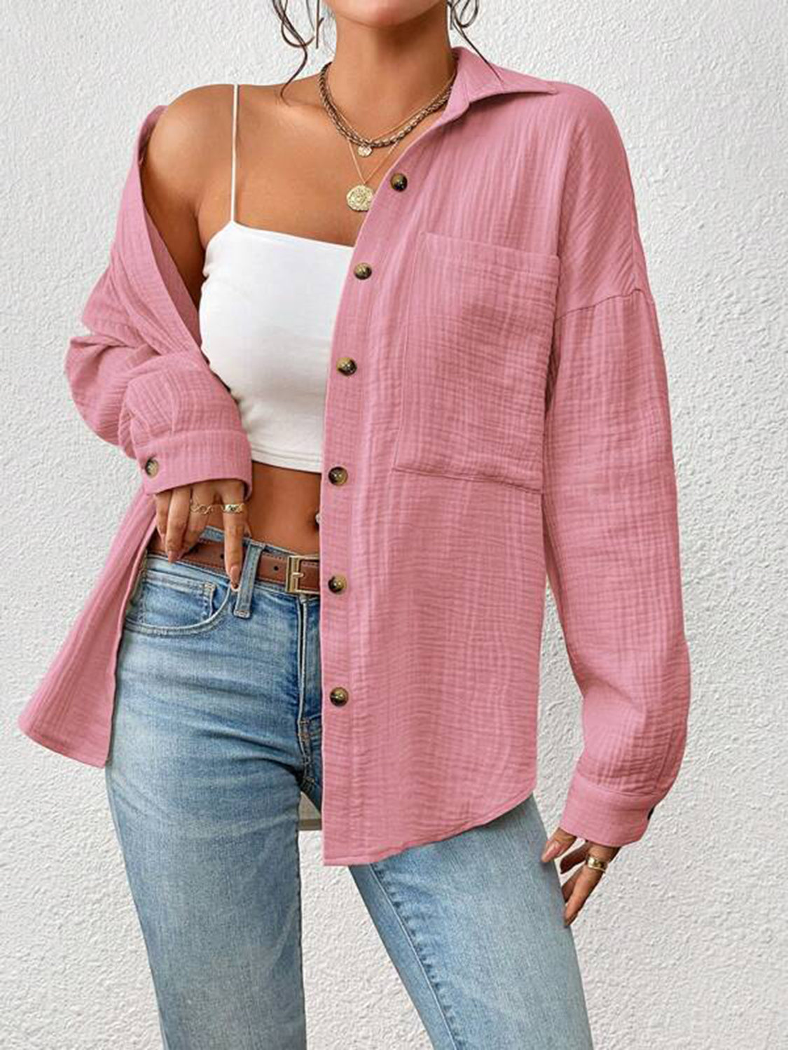 Textured Drop Shoulder Shirt Jacket