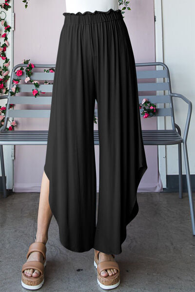 Womens Flowy Pants with  Slit High Waist Wide Leg Pants Petite and Plus Size Fashion