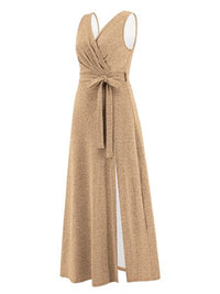 Event Elegant Slit Surplice Tie Waist Sleeveless Midi Maxi Dress