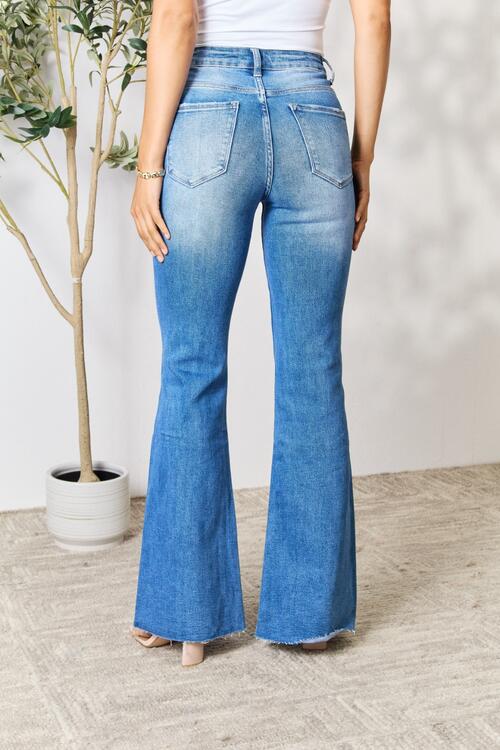 Womens Denim Slit Flare Blue Jeans