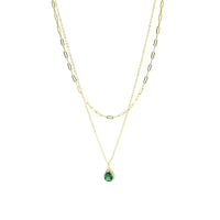 emerald green necklace with paperclip diamond zircon waterproof  layered necklaces for everyday dainty layering necklace ideas pear shape green and gold necklace -Miami-instagram shop trending popular jewelry store Miami brickell Kesley Boutique