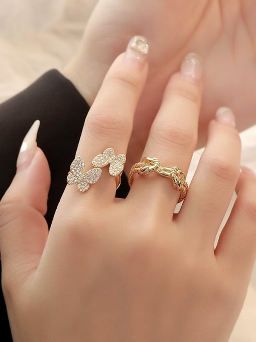 Adjustable rings, waterproof, .925 sterling silver, 18k gold plated, butterfly ring, two butterflies, pave diamond czs cubic zirconia by Kesley Boutique, luxury, designer, 