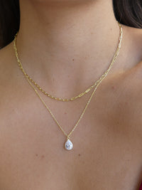 tear drop OR waterdrop OR pear shape AND diamond halo cz zircon, single diamond necklace dainty for layering, paper clip necklaces for sensitive skin that wont turn green, cute necklaces for everyday, work necklaces, hold to wear more than one necklace- popular jewelry store in Miami, Brickell - Kesley Boutique