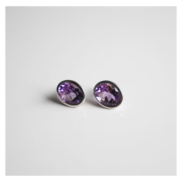 Princess Purple Amethyst Stud Earrings, 925 sterling Silver Large Amethyst Stud Earrings