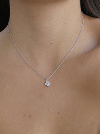 Daily Clover Silver Necklace, Diamond Cubic Zirconia .925 Dainty Sterling Silver Necklace