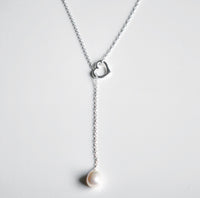 Corazón Mío Pearl Necklace 925 Sterling Silver Heart Lariat Necklace