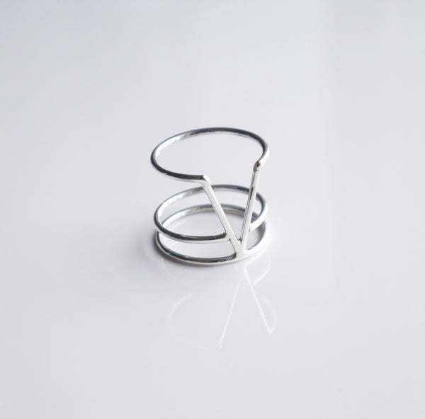 Silver Triangular Circle Ring