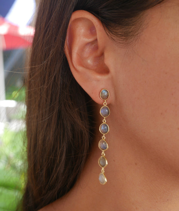 Rainbow Moonstone Goddess Dropdown Earrings