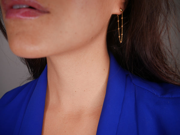 Double Chain Ball Gold Earrings