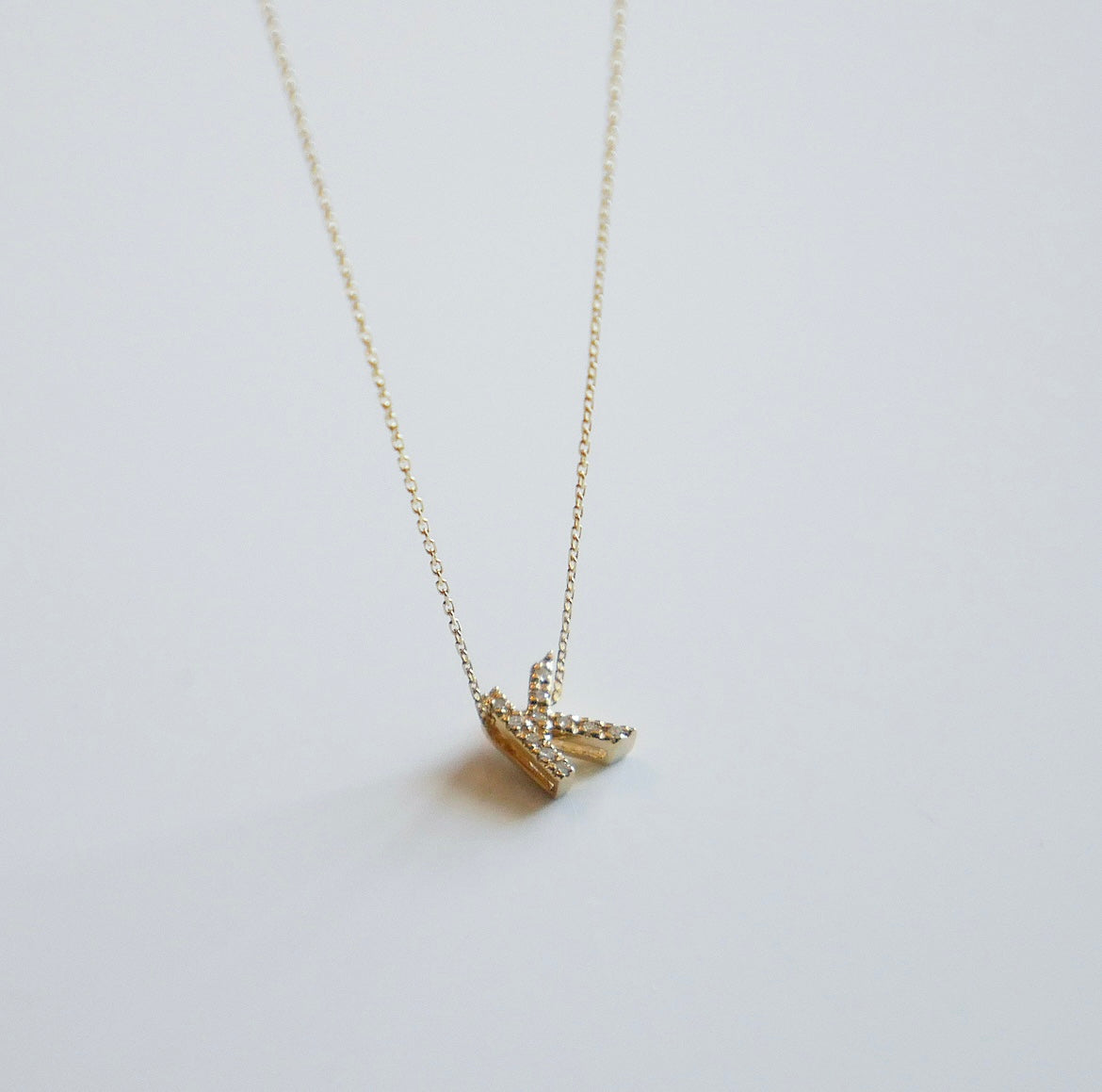 Tiny Solid Gold Initial Pave Diamonds Daily Necklace