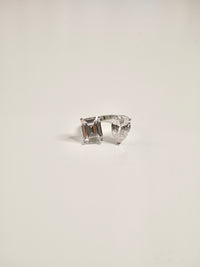 Double Zircon Statement Ring,  .925 Sterling Silver Pear and Square Zircon Adjustable Ring