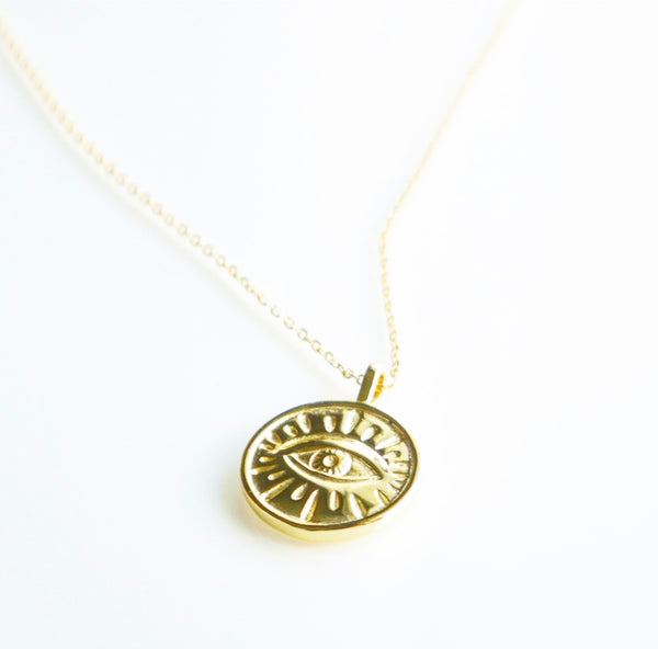 evil eye necklace 14k gold plated sterling silver . Eye necklace with sun design Kesley Boutique. Unique necklaces trending  on instagram and tiktok