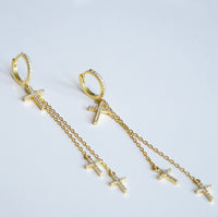 Drop down Little Crosses Huggie Hoop Earrings