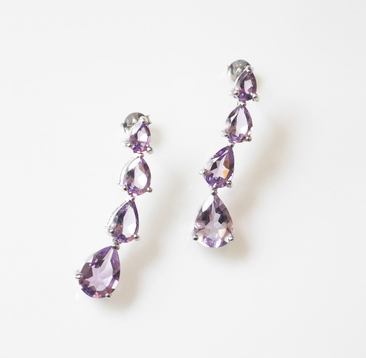 Amethyst earrings, birthstone earrings, dangle earrings, designer earrings, nice jewelry, womens earrings, purple earrings, 925 sterling silver earrings, luxury jewelry, pear shape earrings, wedding jewelry, bridal jewelry, jewelry for special occasions, statement earrings, kesley jewelry, jewelry for special occasions, birthday gifts, anniversary gifts, amethyst jewelry