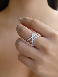 X Ring, Crossed Lovers Diamond CZ .925 Sterling Silver Statement Ring