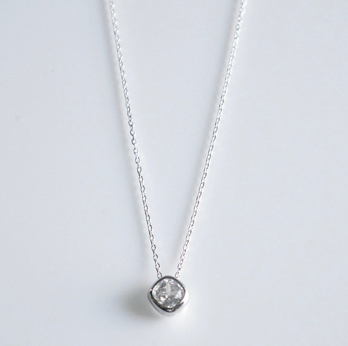 Single Sparkle Square .925 sterling silver Necklace