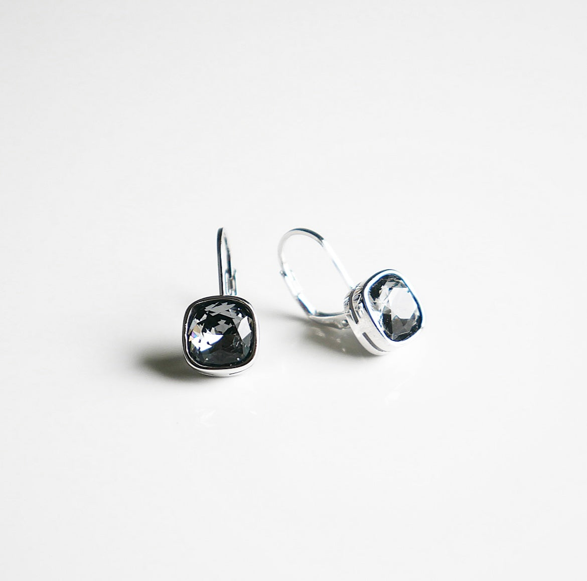 Midnight Black Australian Crystal Lever Earrings .925 sterling silver