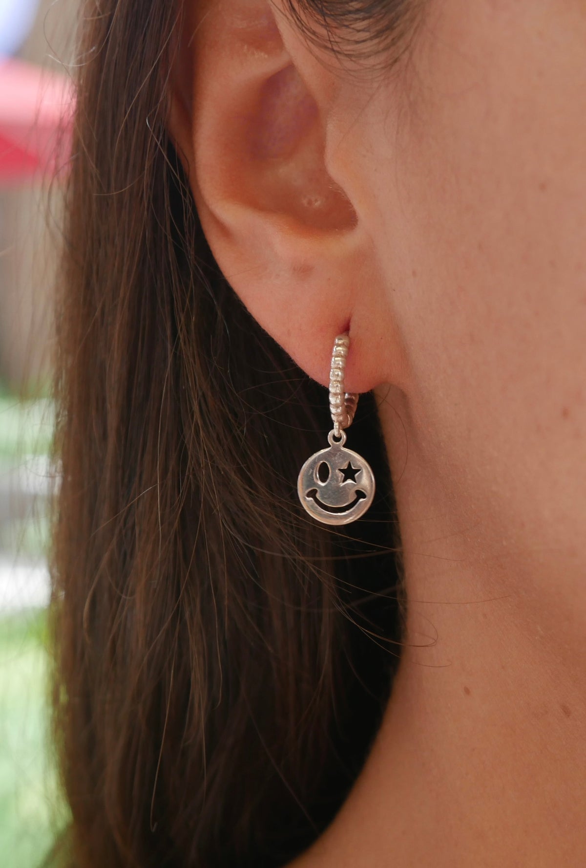 Smiley Earrings Hoop Earrings .925 sterling silver Dangle Huggie Charm Hoops