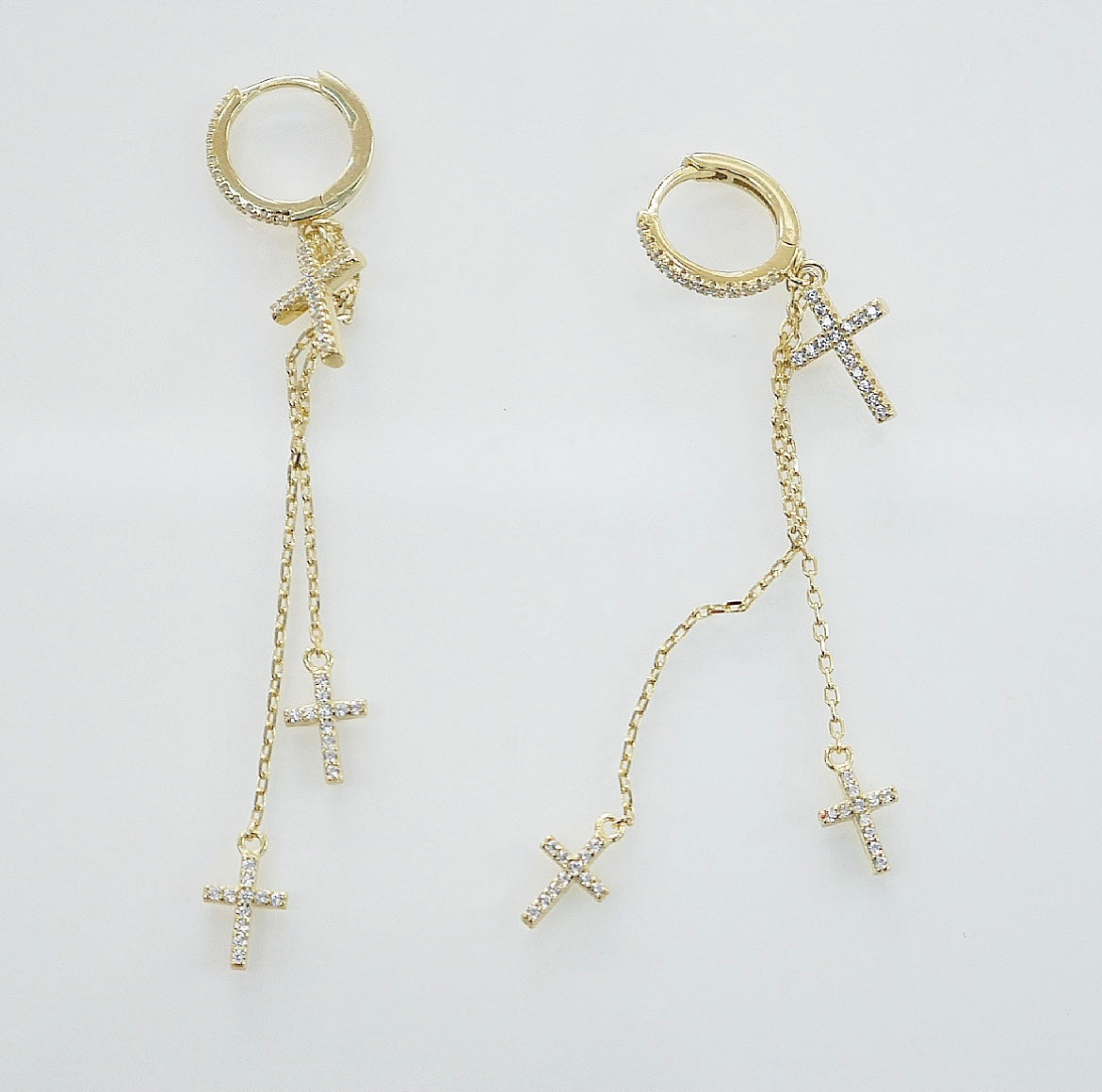 Drop down Little Crosses Huggie Hoop Earrings