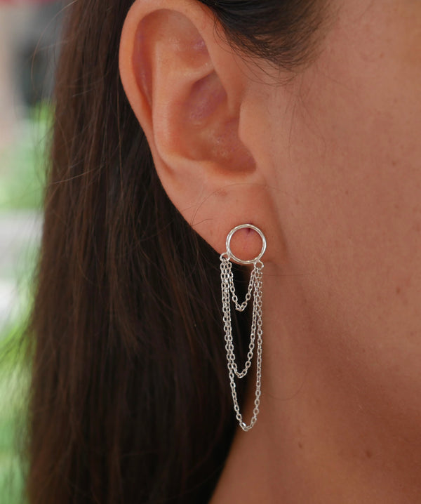 Chain Down Circle  .925 Sterling Silver Earrings