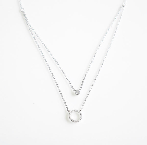 circle necklace, layered double circle diamond zircon .925 sterling silver necklace waterproof for sensitive skin - cute necklaces for gift ideas, trending popular influencer style necklaces