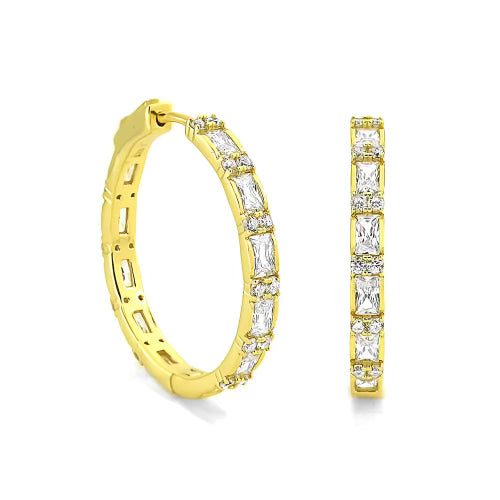 Golden Glamorous Party Night Hoop Earrings .925 sterling silver