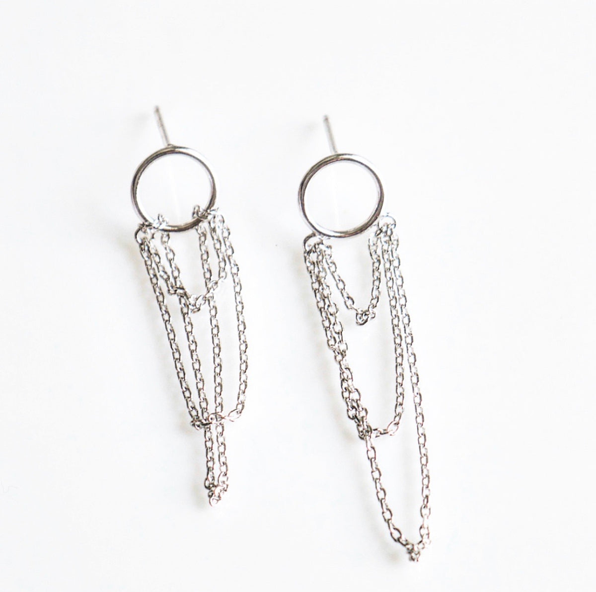 Chain Down Circle  .925 Sterling Silver Earrings