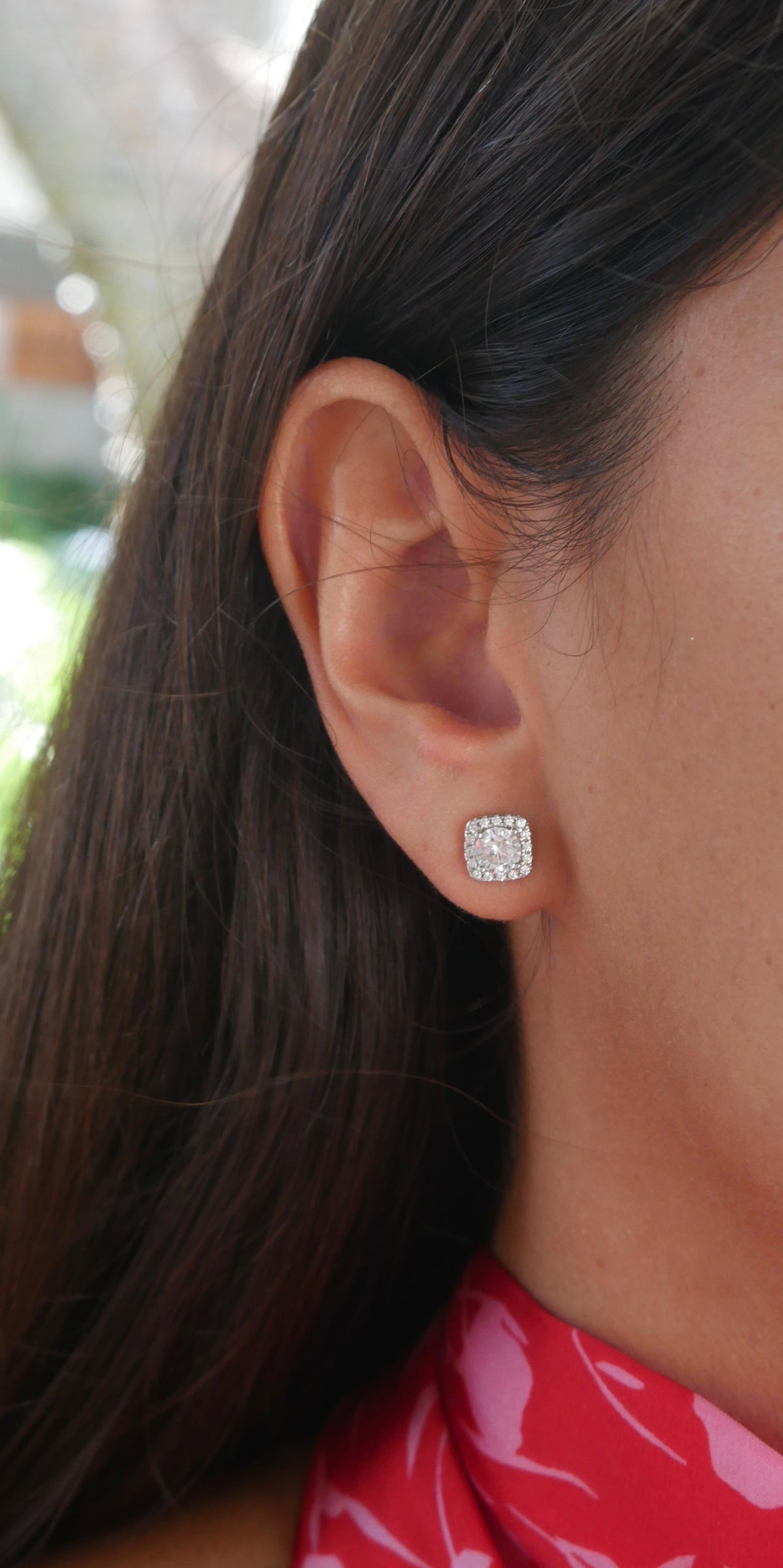 Square Stud Earrings, 925 Sterling Silver Cushion Cut Halo Diamond Cubic ZIrconia Statement Luxury  Earrings