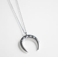 Crescent Moon Star Wear Diamond CZ .925 Sterling Silver Necklace