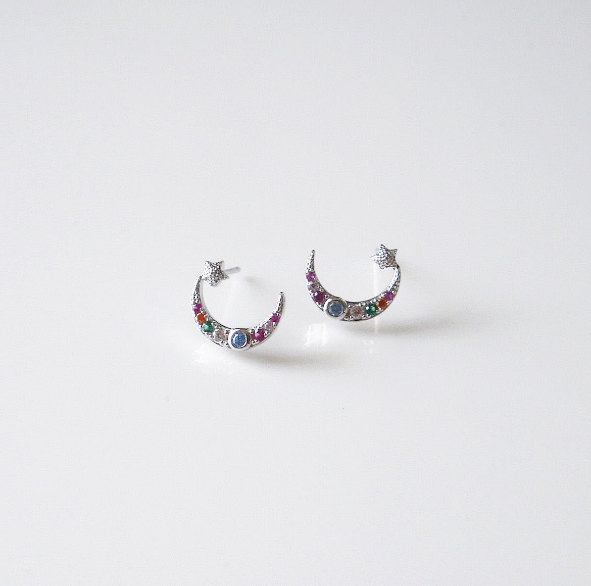 Colorful Night Moon Star Post Earrings