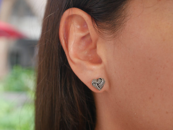 Cable Heart Earrings 925  Sterling Silver Stud Earrings