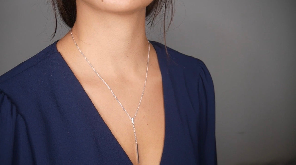 Bar Lariat Silver Necklace, 925 Sterling Silver Y Drop Dainty Hypoallergenic Necklace