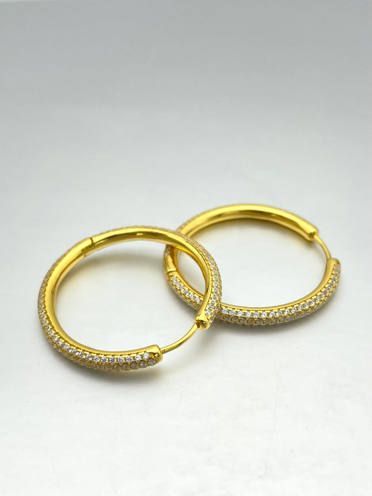 Golden Mary Classic Pave Ovate Hoop Earrings .925 sterling silver