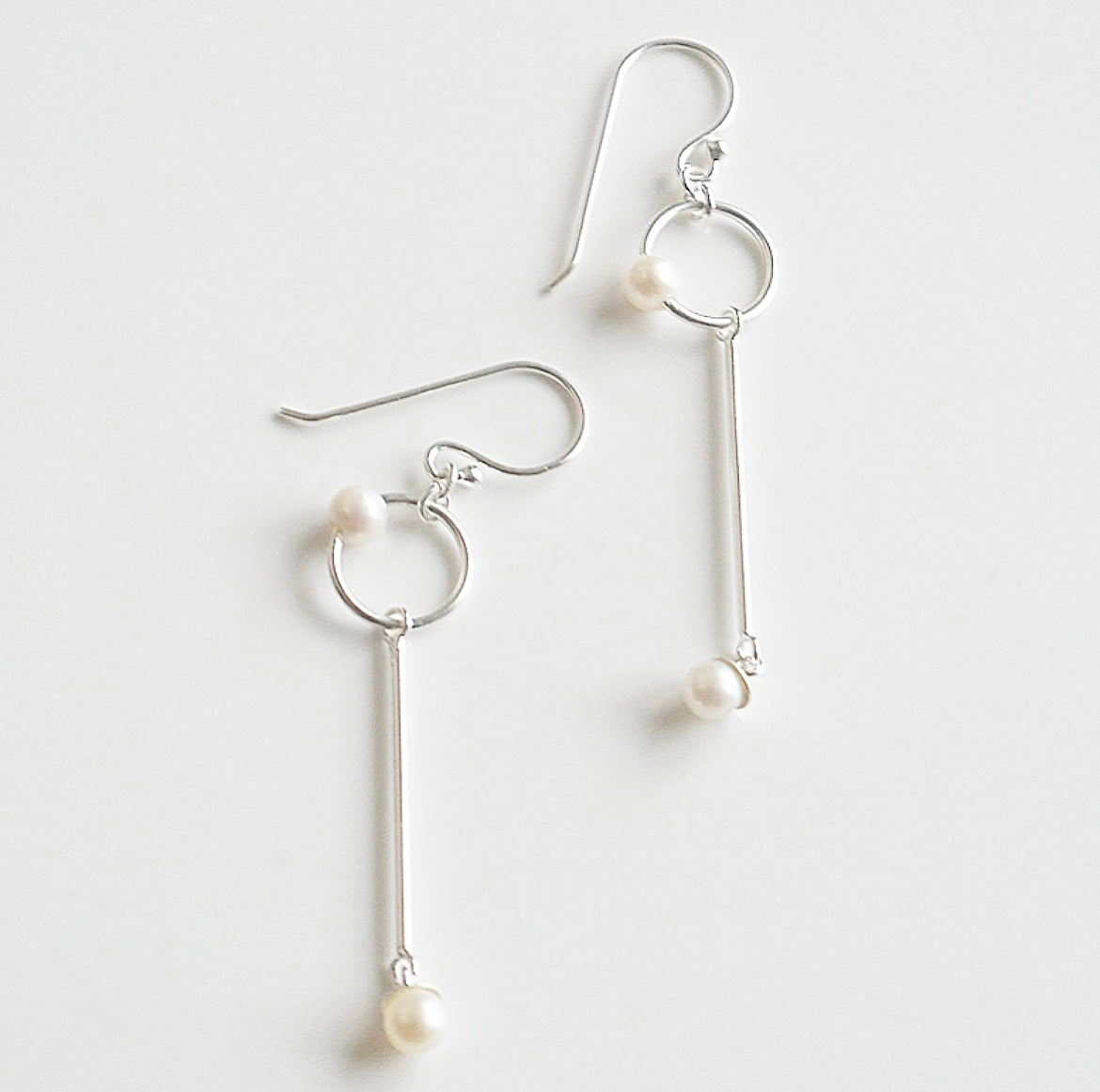 Dainty Circle and Bar Fresh Water Pearl Daily Earrings