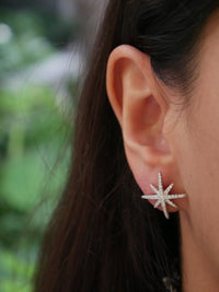 Starburst earrings unique star earrings with diamond cz cubic zirconia white gold waterproof unique large stud earrings influencer style jewelry, Gatsby earrings  Miami trending on isntagram and tiktok famous brands Kesley Boutique