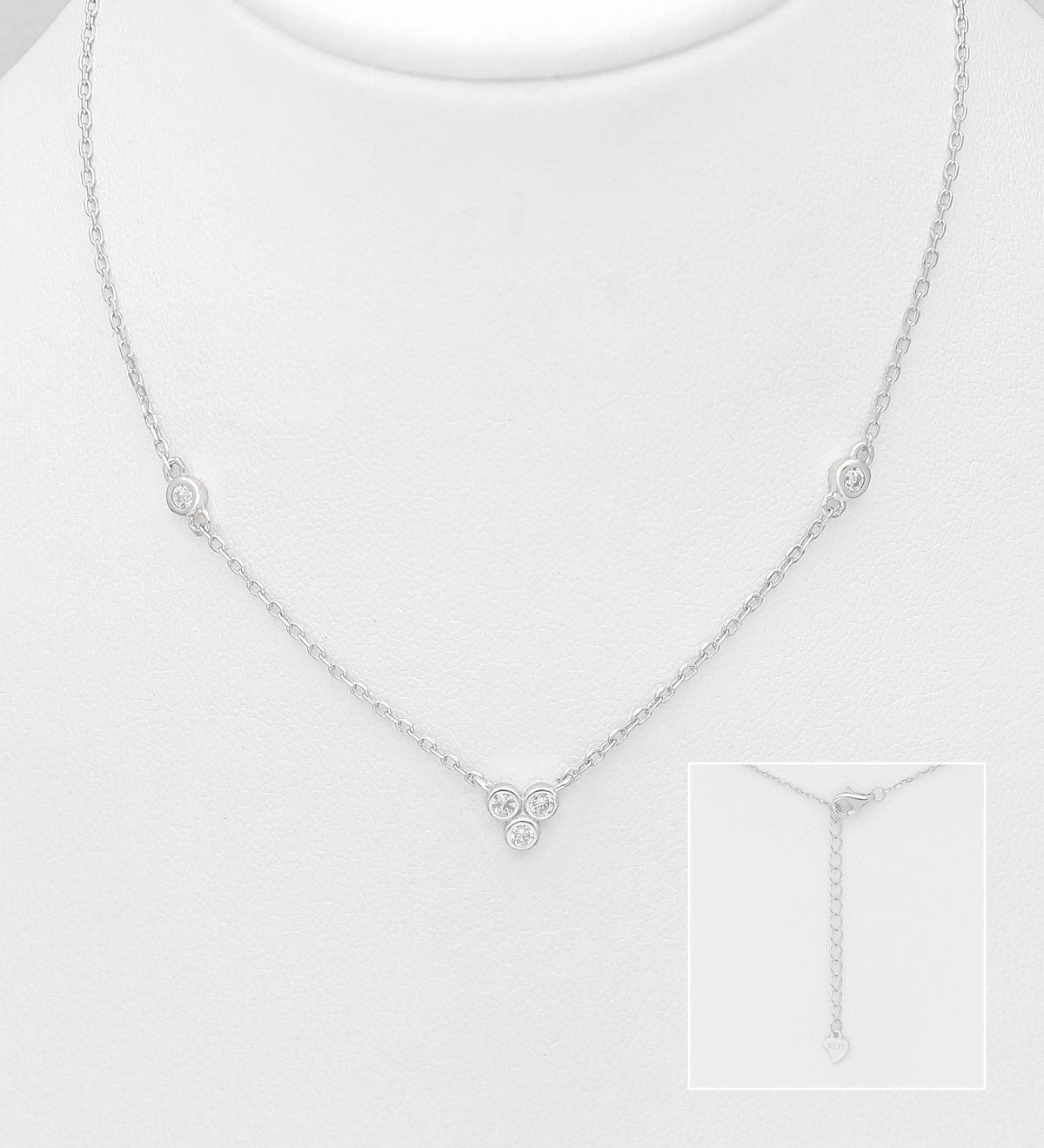 sterling silver simple necklace with CZ, necklace for gift, cute necklace, popular necklace, elegant necklace, work necklace. everyday necklace, every day necklace with CZ, sterling silver necklace with cz sterling silver necklace with 3 diamonds, sterling silver necklace with 5 diamonds by Kesleyboutique.com, girlwith3jobs, Johana billion, Shopping in Miami, Shopping in south beach, influencer jewelry