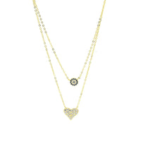 Evil Eye Love Necklace, .925 Sterling Silver Diamond CZ Layered 2 in 1 Stacked Everyday Protection Necklace