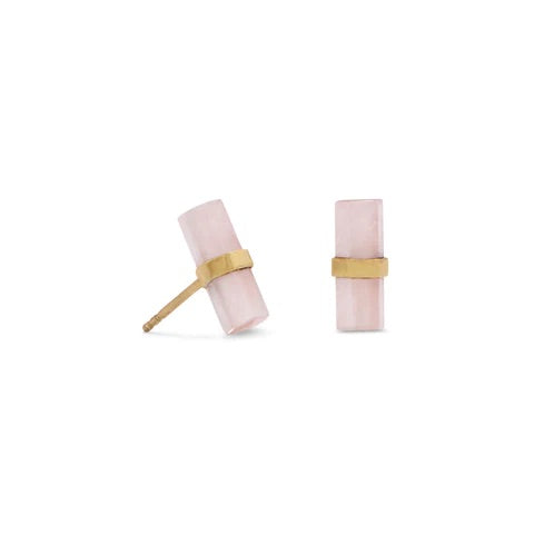 Rose Quartz Stud Earrings, Gold Plated sterling silver hypoallergenic waterproof pink crystal earrings studs by Kesley Boutique