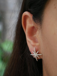 Snowflake earrings OR starburst earrings OR star Earrings  AND studs unique trending diamond cz cubic zirconia white gold .925 sterling silver waterproof designer inspired unique trending gift idea. Event earrings . Large studs unique jewelry store. Shopping in Miami, Brickell. trending on instagram and tiktok. designer inspired earrings. Kesley Boutique 