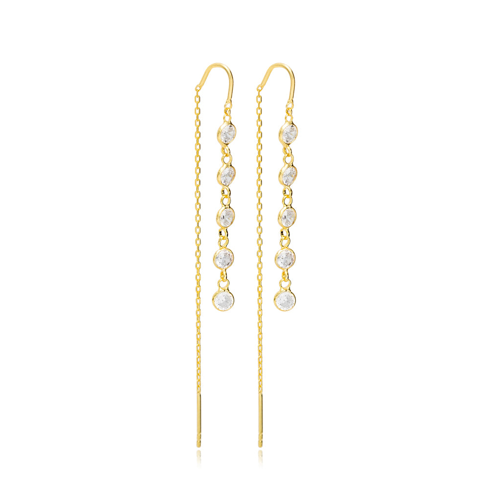 Bubble Diamond CZ Thread .925 Sterling Silver Earrings