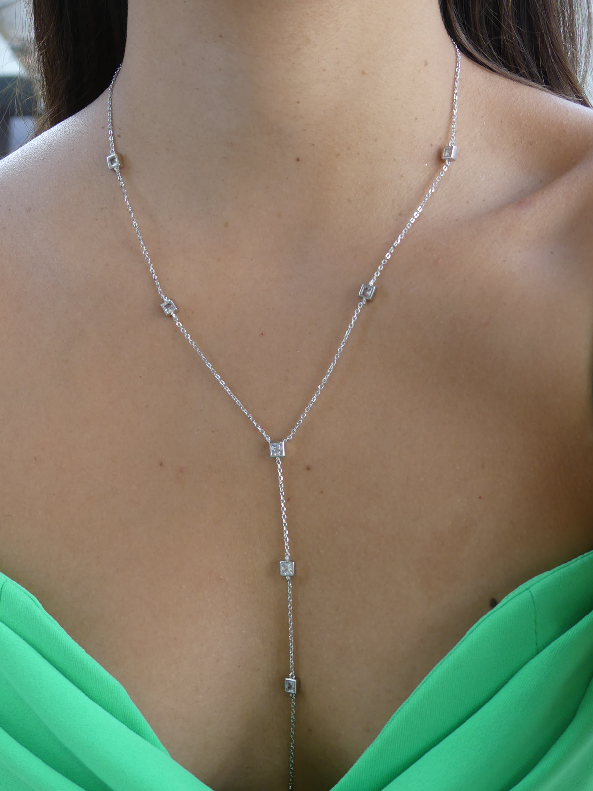 y lariat necklace white gold, .925 sterling silver diamond cz cubic zirconia, luxury y necklaces, designer inspired david yurman. trending popular dainty necklaces for low cut dresses and shirts. work necklaces. vacation bathing suit necklaces. sexy necklaces. waterproof, wont tarnish or turn green. trending on instagram and tiktok famous brands. Influencer style and brand Kesley Boutique